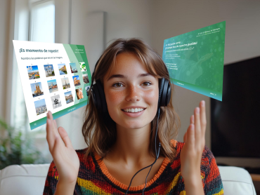 Student met een headset volgt online taallessen bij coLanguage